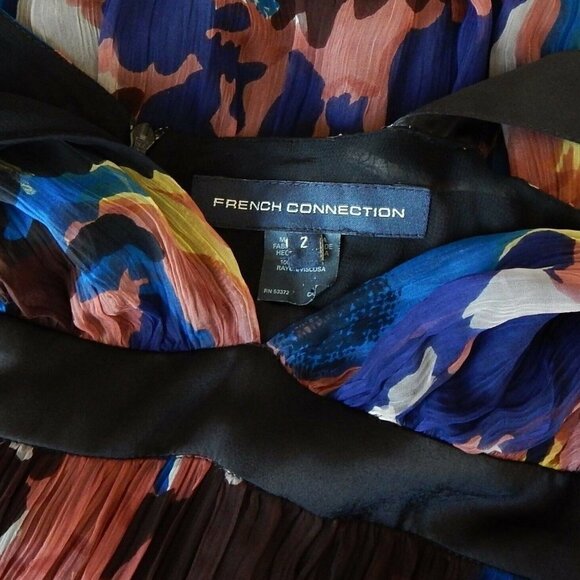 French Connection Colorful Chiffon Empire Waist Satin Trim Cocktail Dress 2 - Picture 4 of 4